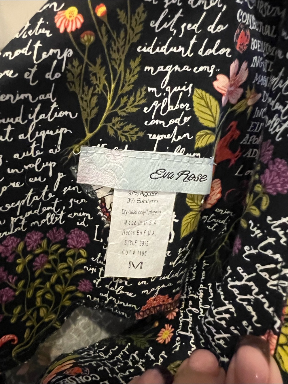 Eva Rose Women's Black Floral Script Print Dress